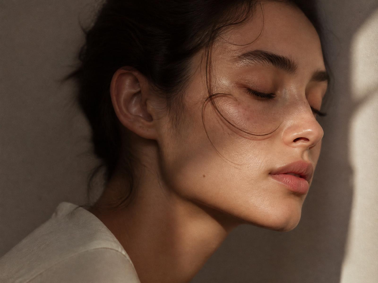 Retrato editorial de piel luminosa tras un ritual facial slow beauty